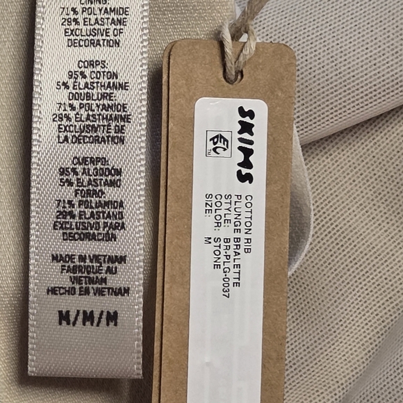 SKIMS Cotton Rib Plunge Bralette Wireless Bra NWT - M - Stone - Picture 3 of 3